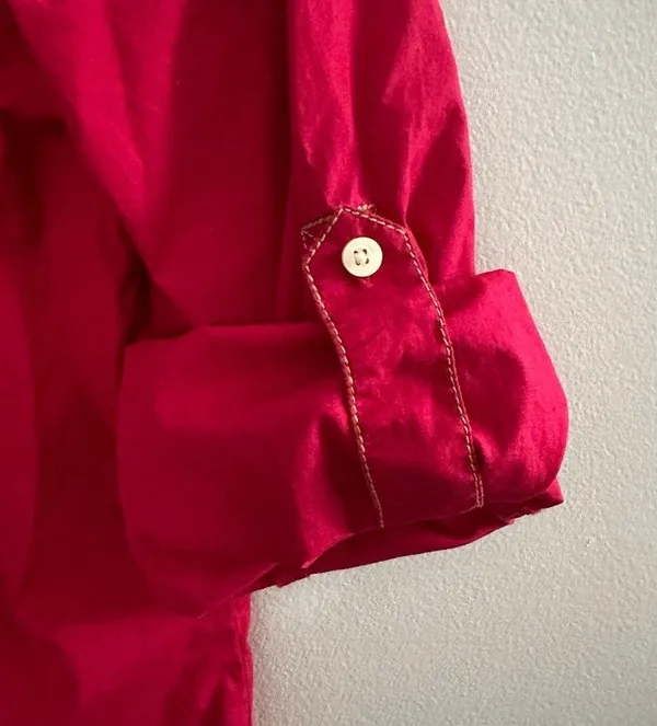 Tommy Hilfiger Top Button Down Long Sleeve Chest Pockets Red Medium - Image 6