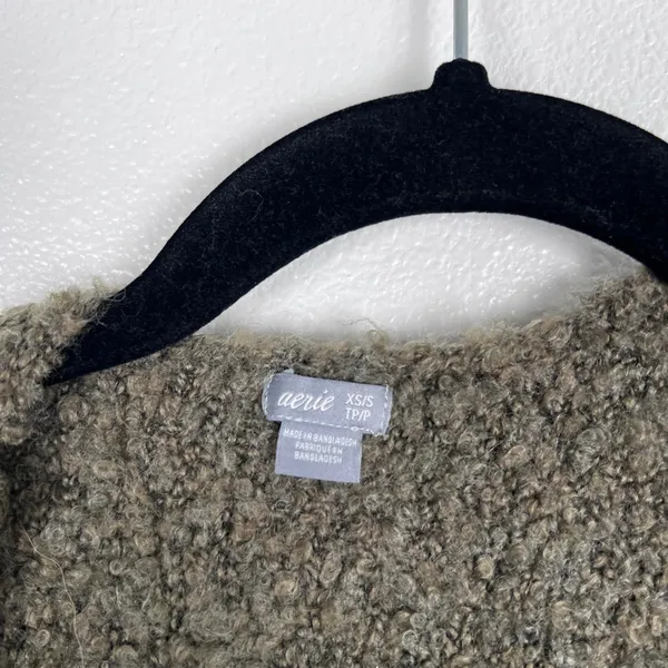 Aerie Women Green Knit Open Front Cardigan Sweater XS/S Longline Textured Pocket - Image 2