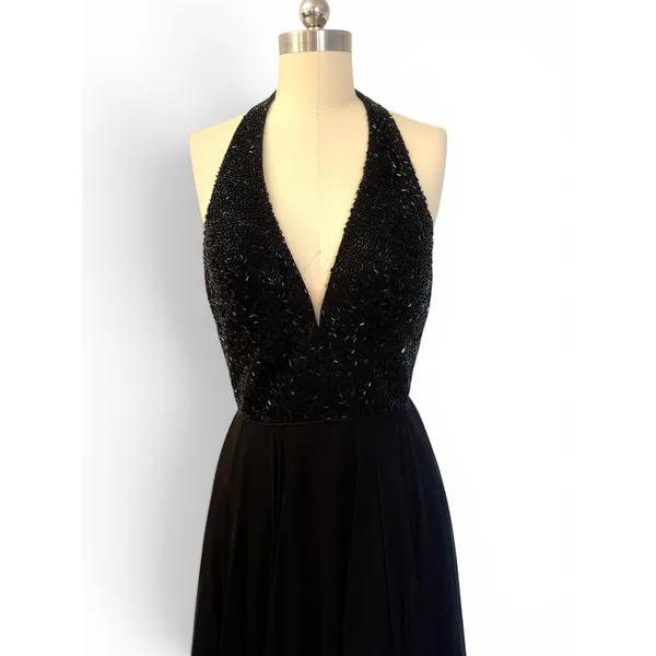 SHERRI HILL 51640 Black Sequin Halter Chiffon Gown – Size 6 NWT - Image 5