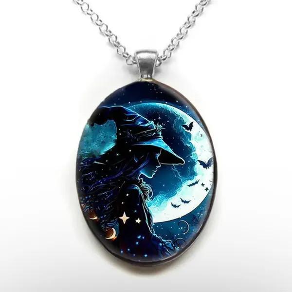 Gothic Aesthetic Oval Witch Avatar‎ Zinc Alloy Necklace Trendy Silver Plated - Image 5