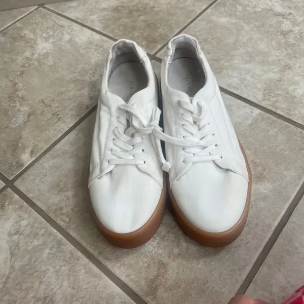 Jenni Kayne White Canvas Platform Sneakers Gum Sole Made in Portugal Size 38/8 - Image 2