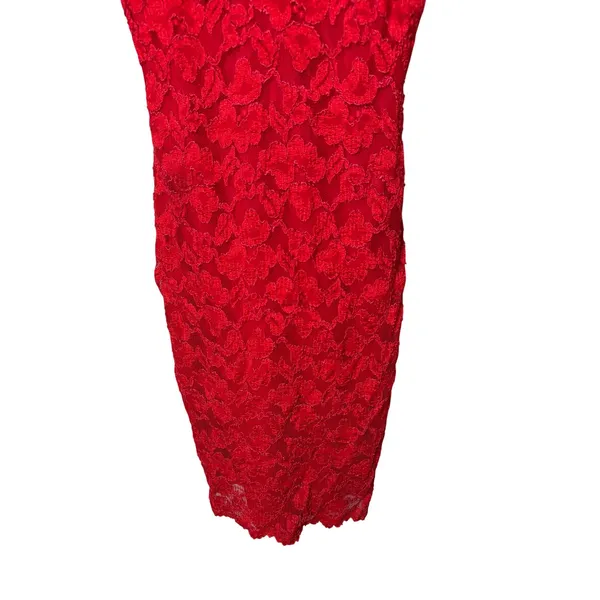 Roberta Vintage‎ Red Floral Lace Bodycon Dress Rhinestone Sweetheart Neckline - Image 3