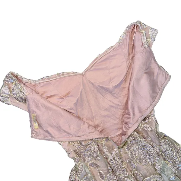 Blush Pink Embroidered Lace Wedding Guest Dress Size Large 3D Floral Formal - Image 6