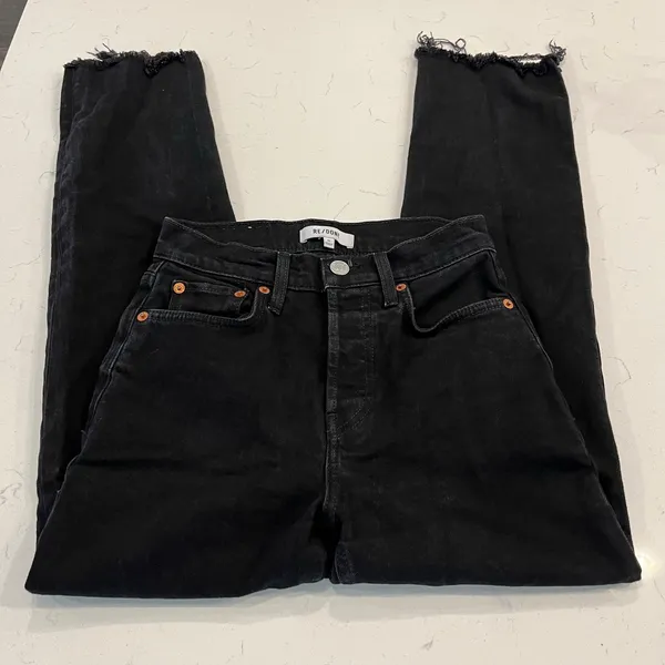 RE/DONE High Rise Stove Pipe Jeans in Jet Black Size 26 - Image 4