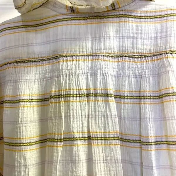 FREE PEOPLE-Rolling Clouds 100% Cotton Hoodie Pocketed White Stripe Blouse-Small - Image 8
