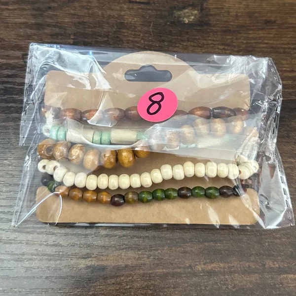 Boho Western Brown, Cream and Mint Layered Beaded Bracelet Set - Image 4