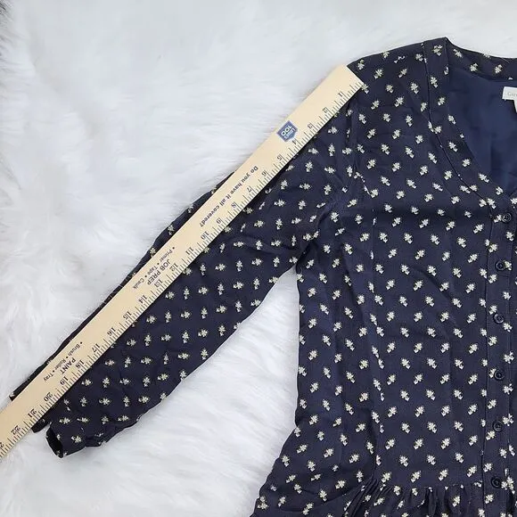 Garnet Hill Women's Dropwaist Button-Up Dress Long‎ Sleeve Boho Navy Floral 6 - Image 8