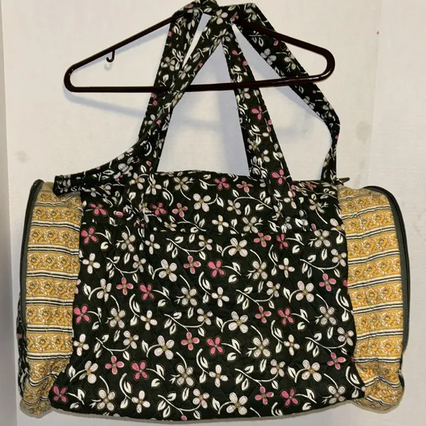 Source Unknown GREEN YELLOW FLORAL QUILTED DUFFLE BAG 2 HANDLES CROSSBODY STRAP LUGGAGE STRAP - Image 4