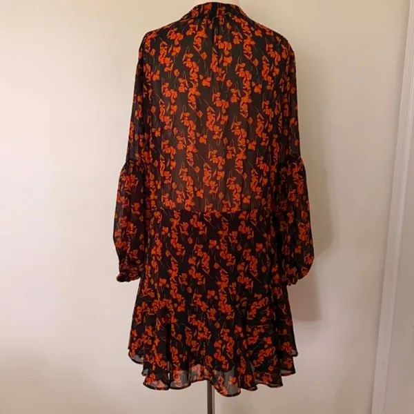 Lulus Sashay My Way Black Floral Print Long Sleeve Chiffon Mini Dress Sz M - Image 4