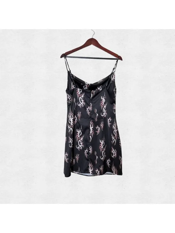 Urban Outfitters Black Slinky Silky Satin Mini Slip Mallory Dress Large Cyber - Image 2