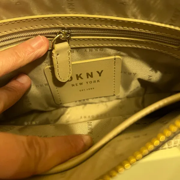 DKNY Cream Crocodile-Embossed Cow Leather Camera Bag with gold tone hardware - Image 2