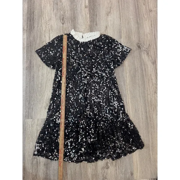 Melloday Black Sequin Short Sleeve Mini Dress with Ruffled Collar‎ XS - Image 6