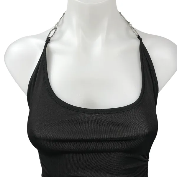 I.AM.GIA Halley Black Halter Tie Scoop Neck Chain Mini Bodycon Dress Size M - Image 5