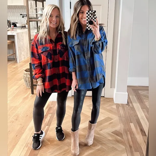 Aerie LumberJane Red & Blue Buffalo Plaid Soft Brushed Flannel Shirt - size M - Image 14
