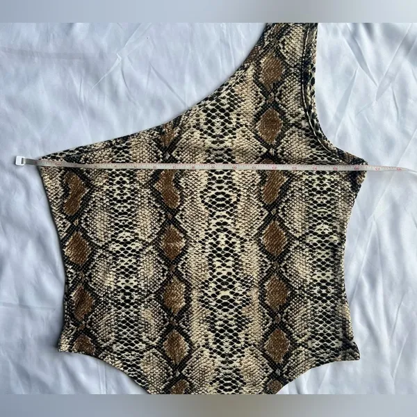 Snakeprint One Shoulder Tank Bodysuit Large Tan - Image 8