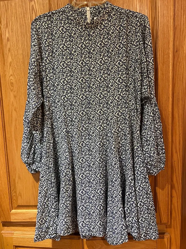 Derek Lam 10 Crosby Long Sleeve Mock Neck Blue Floral Print Mini Dress Size 6 - Image 3