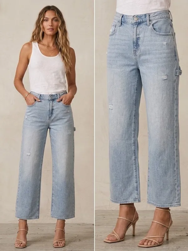 Pistola Dylan Carpenter Jeans Size 26 Wide Leg Baggy Light Wash Denim Utility - Image 2