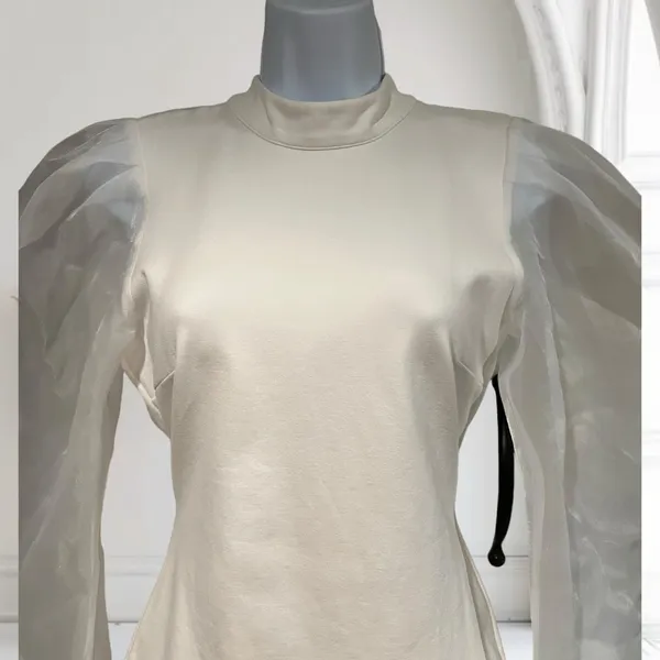 NBD Bao Mini Dress Ivory Puff Sleeve Sheer Organza Size S - Image 5