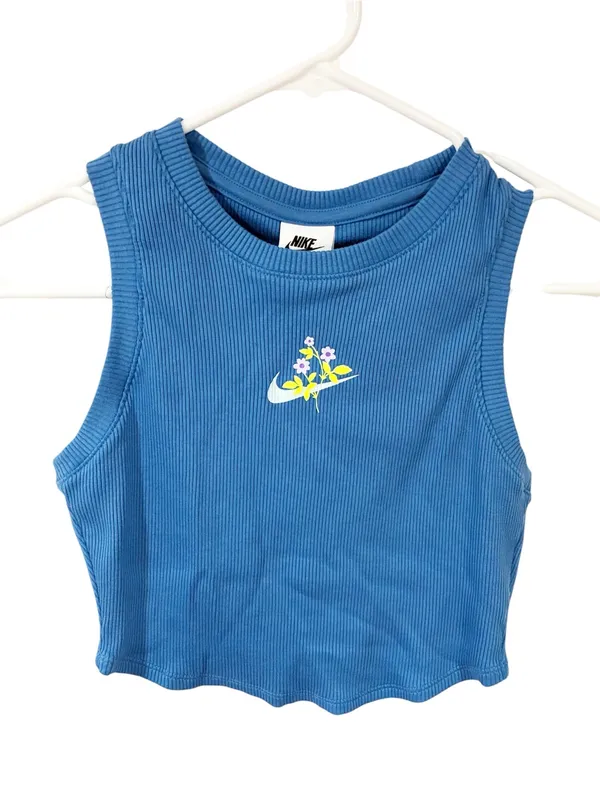 Nike Women's Sportswear Essential Cropped Ribbed Tank Blue Size XS NEW - Image 2