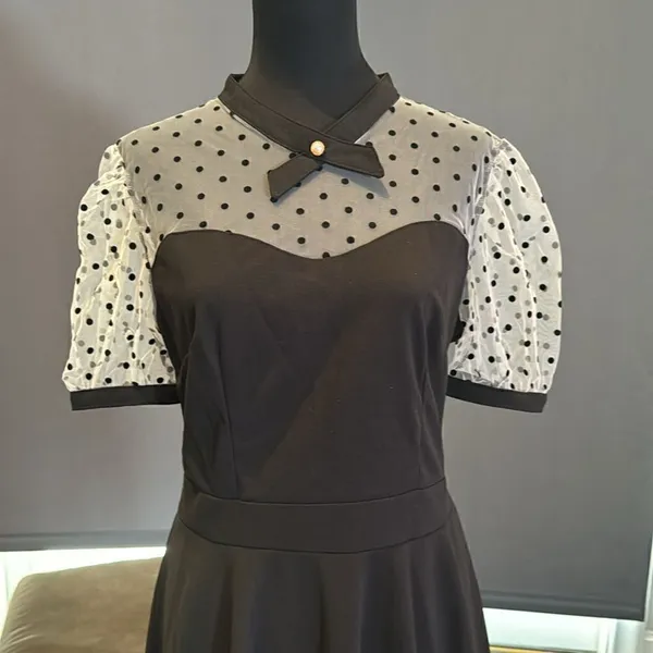 Women’s Black with Polka Dot Dress 1950’s Retro Style Size L NEW - Image 2