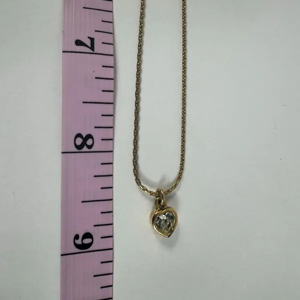 Christian‎ Dior Gold Tone Heart Shape Rhinestone Pendant Necklace - Image 12