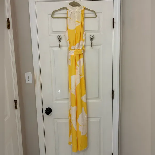 SHEIN Yellow And White Halter Jumpsuit with Waist Tie - Image 7