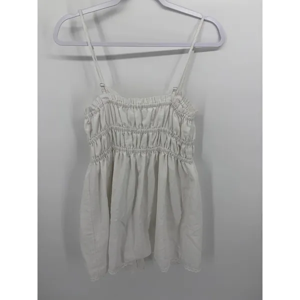 SHEIN Women Dress White Smocked Lace Trim Button Front Size Medium - Image 3