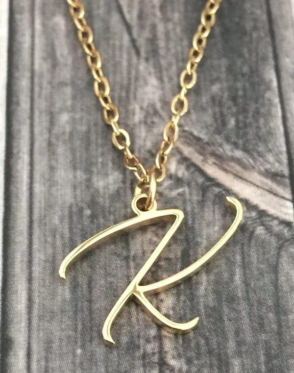 Letter K Cursive Initial Necklace Gold - Image 3