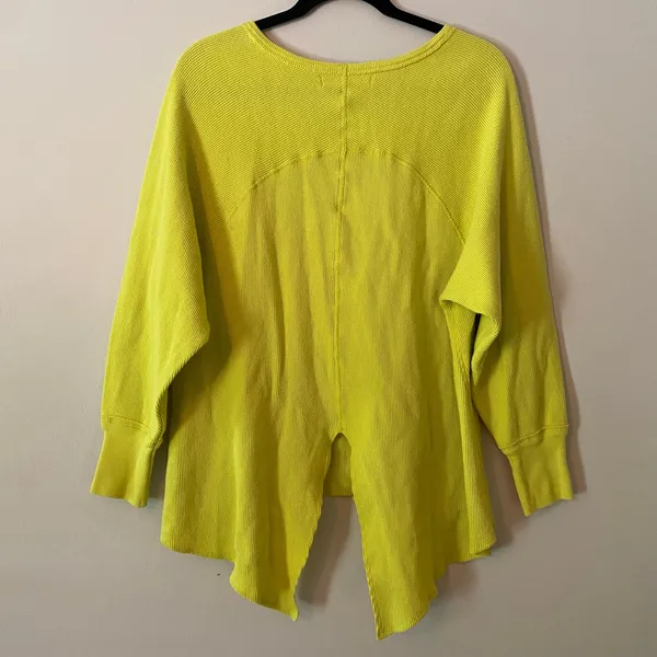 We The Free Chartreuse Waffle Knit Long Sleeve Shirt Boho Cotton Women's Small - Image 5