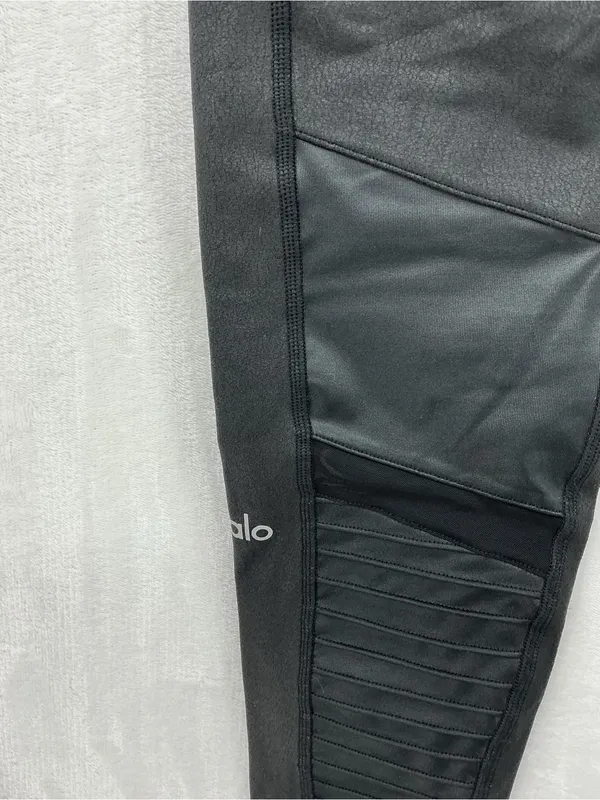 ALO Yoga Black Ribbed Moto-Style High-Waist Leggings 1159 - Image 6