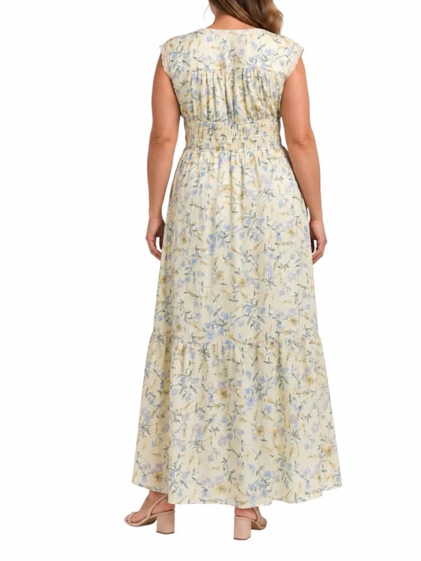 Taylor Maxi Dress 16W Yellow Floral Cotton Lace Smocked Waist NWT Cottagecore - Image 2