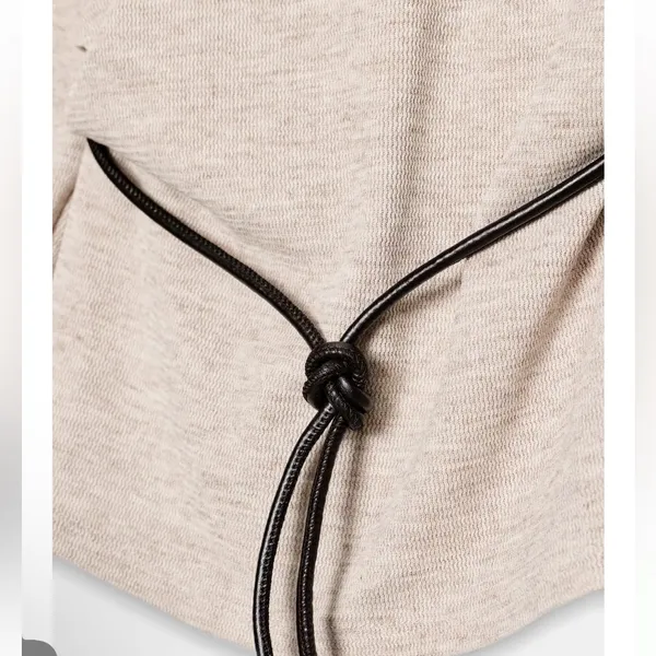 Zara NWT asymmetrical long sleeve top faux leather tie belt light beige marl - Image 9