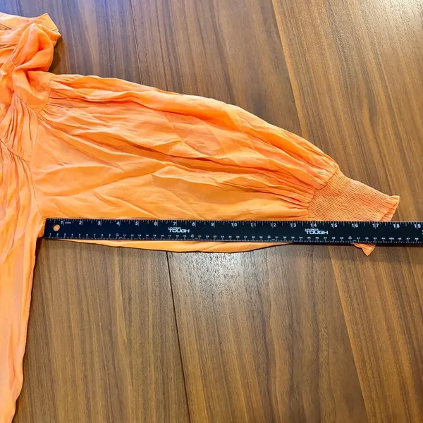 Entro Bright Apricot Orange Puff Sleeve Blouse Button Front Semi Sheer Size S - Image 7
