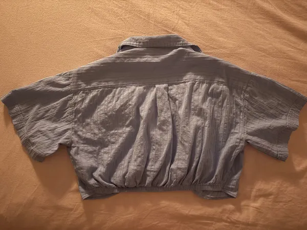 Cropped short sleeve button down top Blue Size M - Image 3
