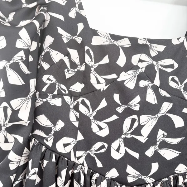 For Love & Lemons Womens Angelica Bow Print‎ Coquette Puff Sleeve Mini Dress XS - Image 3