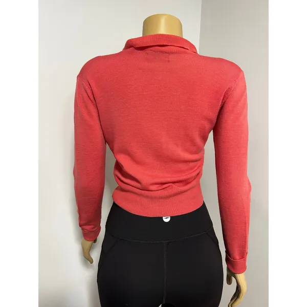 Vintage Grey Deer Coral Pink Wool Cardigan Polo Collar Button Front Sweater 36 - Image 6