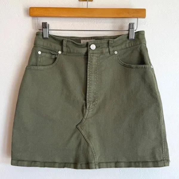 Pilcro Anthropologie Olive Green Denim Mini Skirt High Rise Utility Gorpcore 10 - Image 3