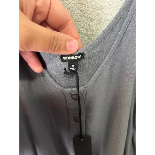 Monrow x Revolve‎ Vintage Gray Henley Romper Soft Jersey Sleeveless Lounge M NEW - Image 4