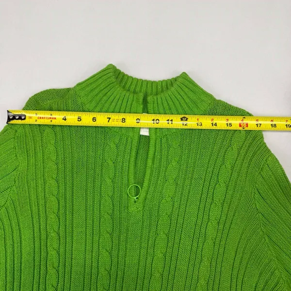 First Issue by Liz Claiborne Lime Green Cable Knit 1/4 Zip Mock Neck Sweater Lar - Image 4