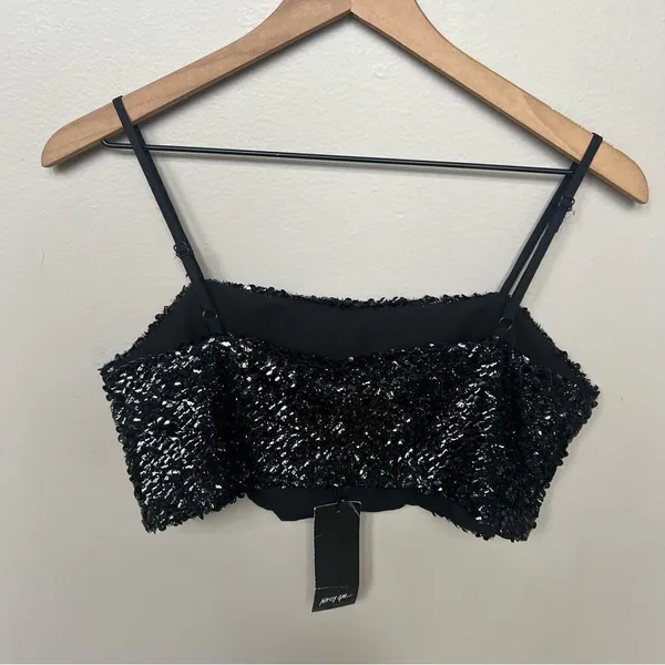 NWT Nasty Gal Black Sequin Square Neck Crop Top Eras Tour Spaghetti Strap Size 6 - Image 8