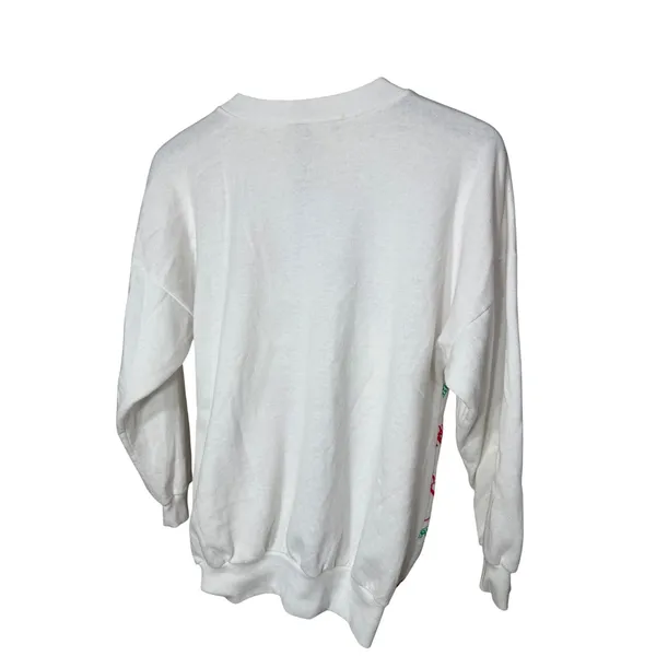 Vintage Christmas Panda Graphic Sweatshirt White Red Green Holiday Pullover L - Image 5