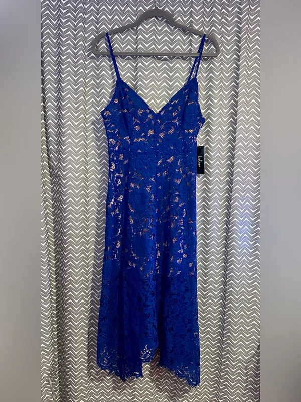 NWT Lulus | One Wish Royal Blue Lace Midi Dress, Large - Image 4