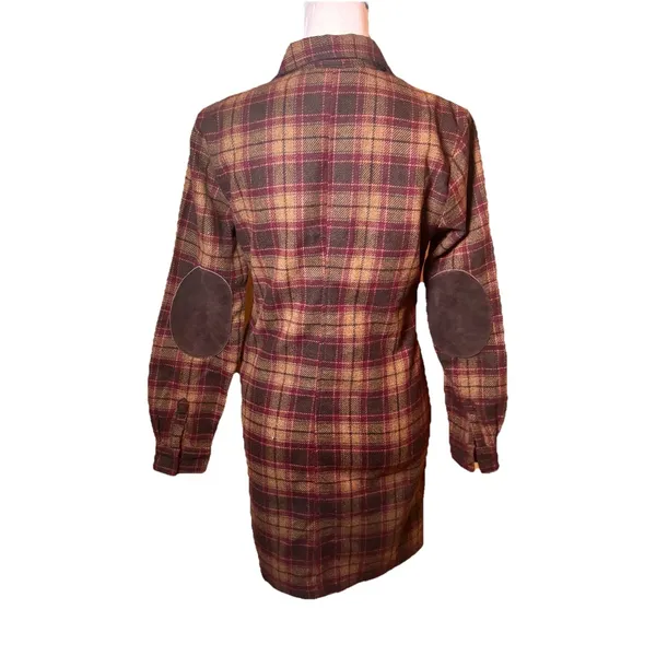Vintage GAP Wool Plaid Shirt Dress Womens Small‎ Elbow Patches Button Front - Image 2