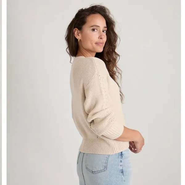 Marine Layer Robin Crop Cardigan In Oatmeal XS - Image 5