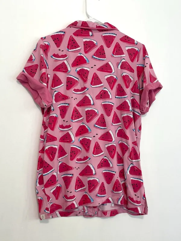 MUNKI MUNKI Pink White Blue Watermelon Fruit Print Short Sleeve Pajama SHIRT PJs - Image 10