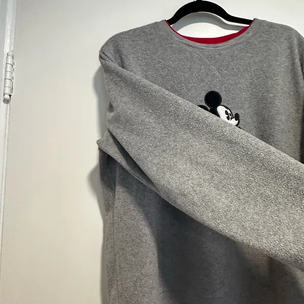 VTG 90s Y2K Mickey Mouse Disney XLarge 16/18 Grey Red Crewneck Pullover Fleece. - Image 11