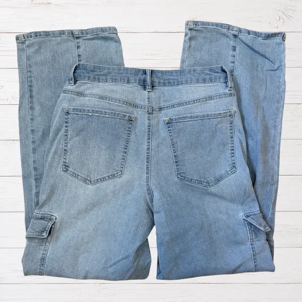 Wide Leg Grunge Cargo Jeans Light Wash High Rise Utility Y2K Size 6 d. Jeans - Image 2