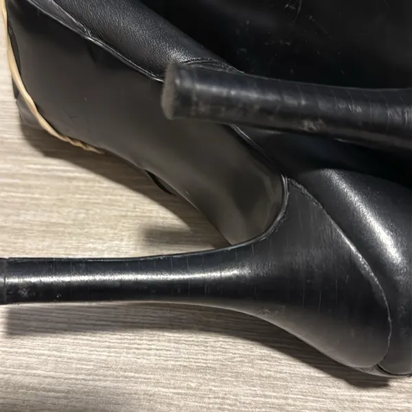 Ralph Lauren Black Leather Leola Fold-Over High Heel Boots‎ Size 7.5 booties - Image 16