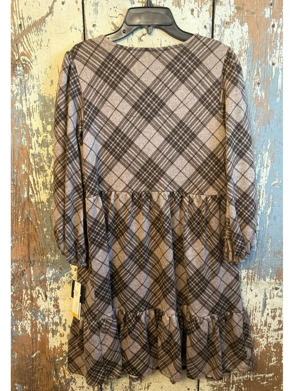 NWT 52 Seven Plaid Soft Babydoll Dress Ballon Sleeves Ruffle Hem SMALL - Image 7