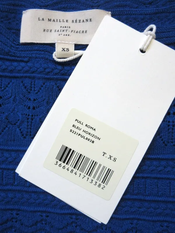 NWT La Maille Sezane Roma in Horizon Blue Textured Pointelle Knit Sweater Top XS - Image 7